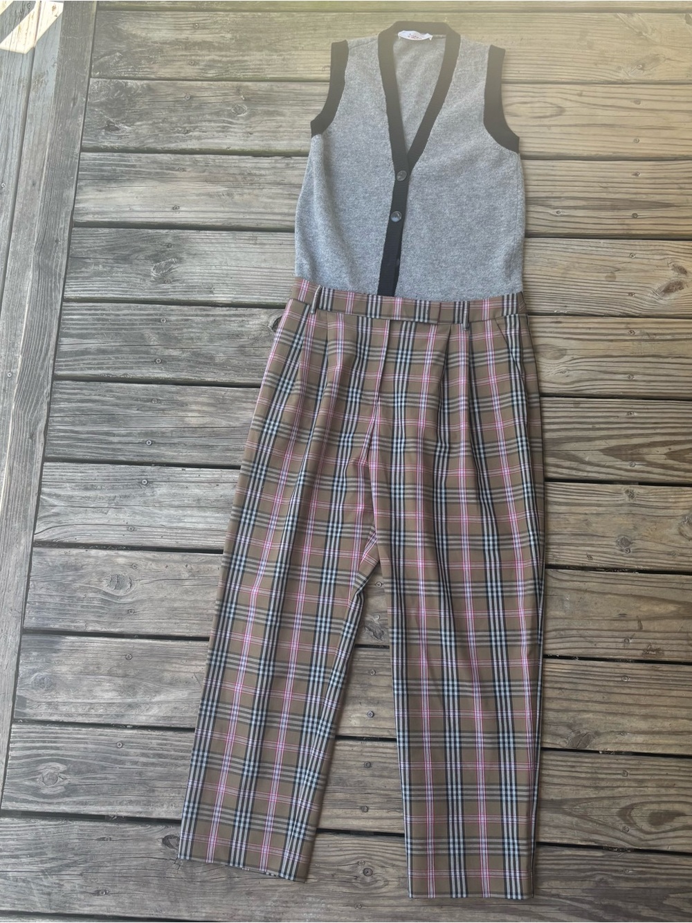 Jucca Plaid Trousers and Wool Knit One Piece Jumpsuit